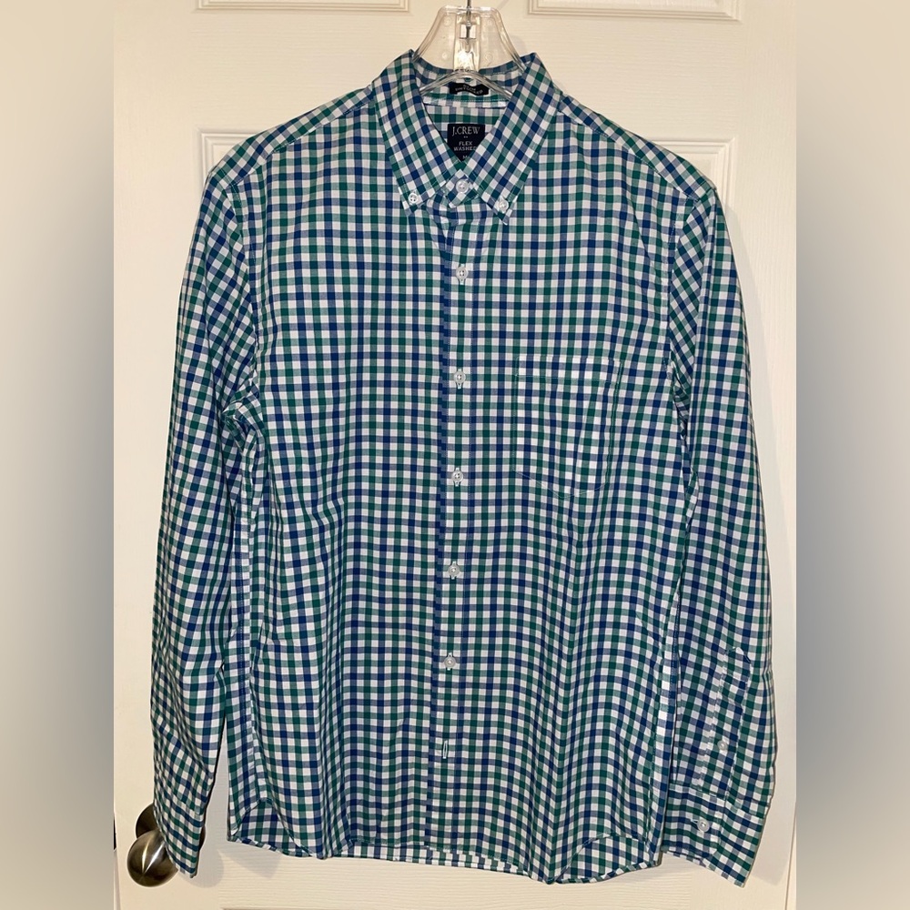 J. Crew Blue and Green Casual Button Down Shirt